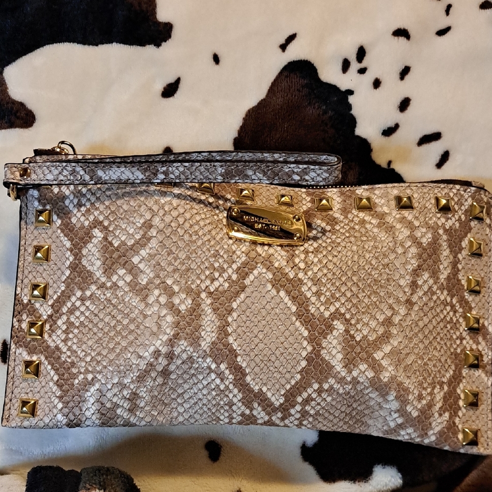 Michael Kors Snake Print Clutch with Gold Accents NWOT
